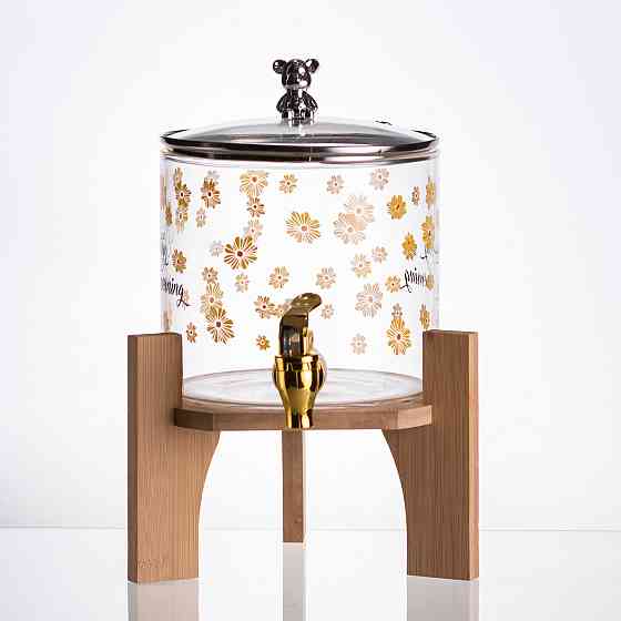 Yiwu Лимонадниця з краном на дерев'яній підставці 2.6 л скляна HP-34-16 Киев