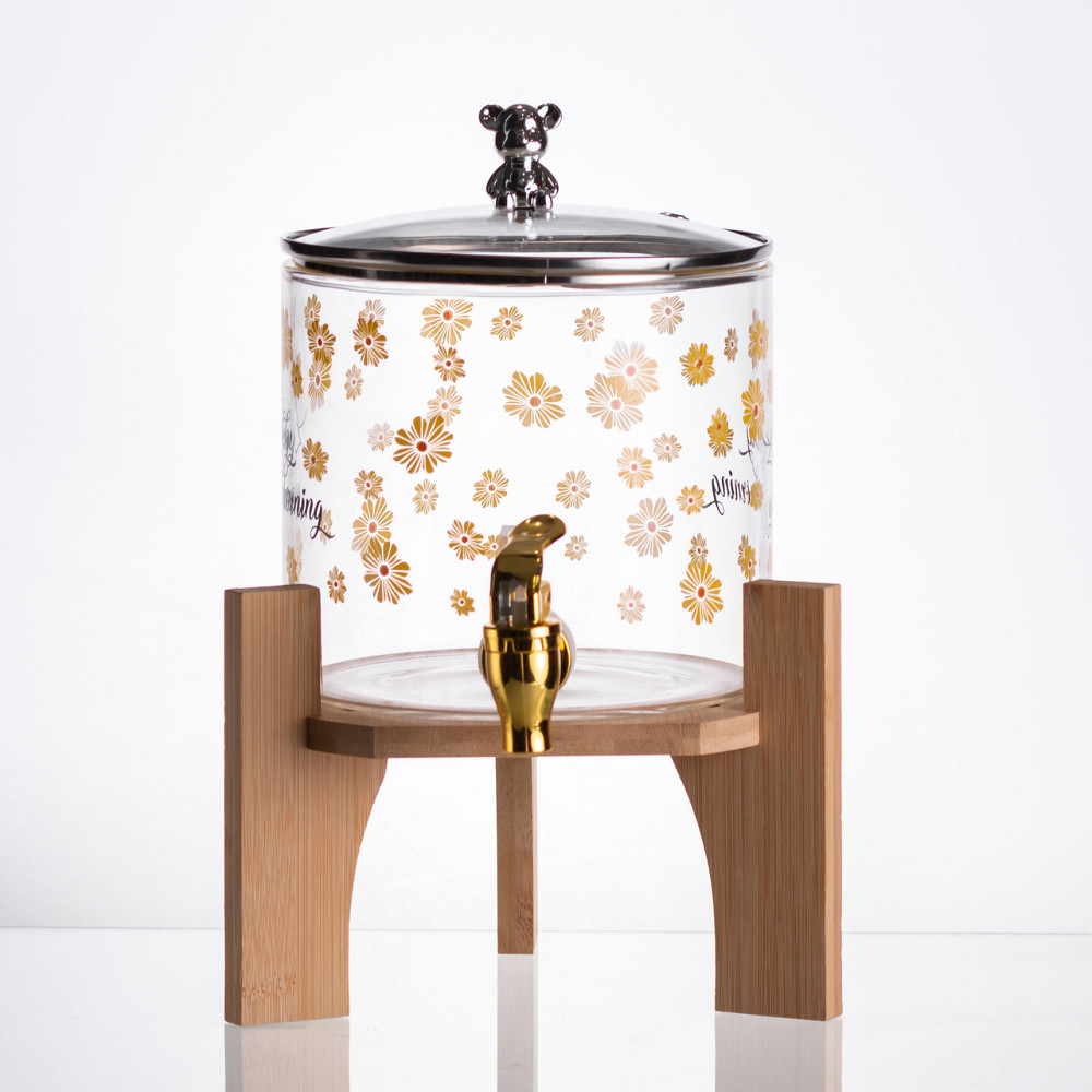 Yiwu Лимонадниця з краном на дерев'яній підставці 2.6 л скляна HP-34-16 Киев - изображение 4