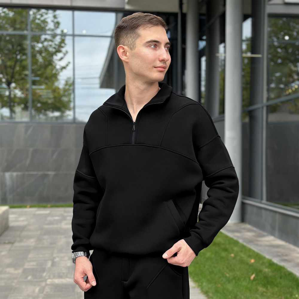 Чорний спортивний костюм оверсайз чоловічий Pobedov Grand теплий зимовий кофта та штани на манжетах L Одеса - фото 4