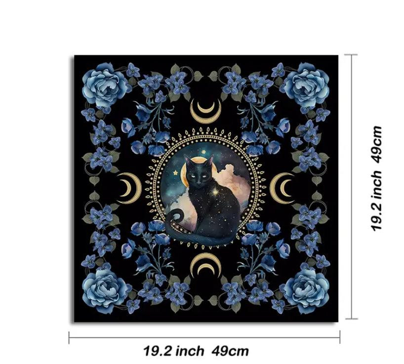 Алтарная скатерть для карт Таро и Рун. Скатерть для гадания 50*50 см. Скатерть с черным котом Киев - изображение 1