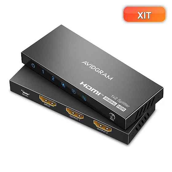 HDMI спліттер розгалужувач AVIDGRAM 1x2 HDMI2.0 4K 60 Гц 4:4:4 HDCP2.2 HDR10 Downscaler копіювання EDID дзеркалювання чорний Київ