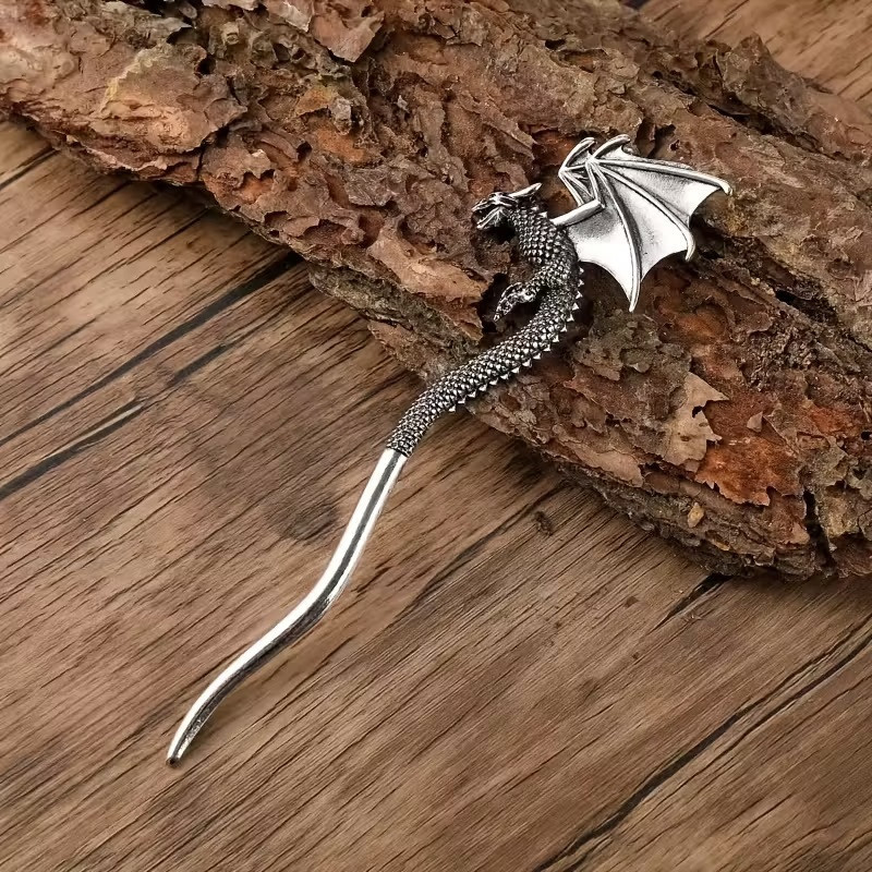 Заколка-шпилька для волос Дракон – серебристый фантазийный аксессуар Киев - изображение 1