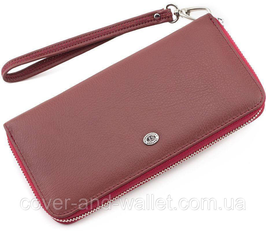 Женский бордовый кожаный кошелек на молнии с ремешком ST 45-2 Киев - изображение 1
