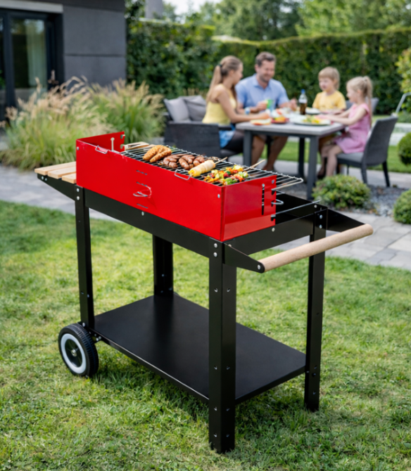 Вугільний садовий мангал (гриль) на колесах з кришкою, решіткою, полицями та аксесуарами (Польща) Київ - фото 20