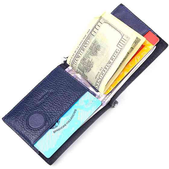 Отличный мужской зажим из зернистой кожи KARYA 21057 Синий Киев