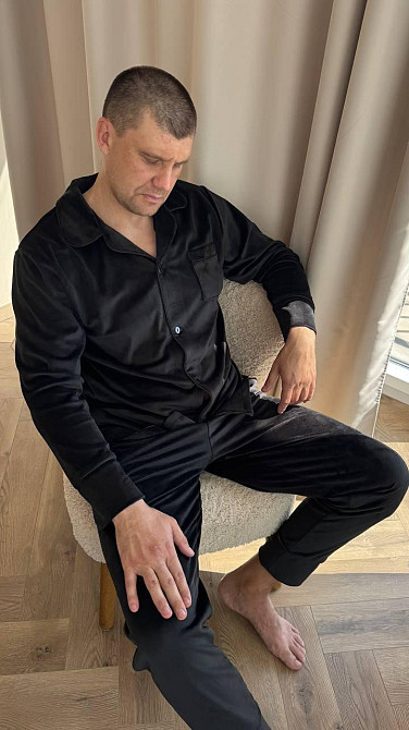 Піжама чоловіча велюрова на ґудзиках Чорний XL Харків - фото 1