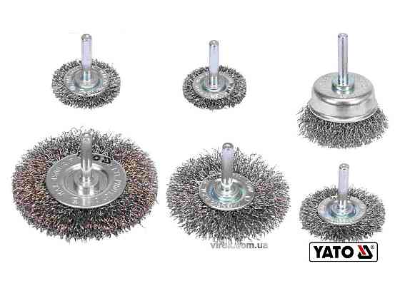 Щітки зачисні з нержавіючої сталі YATO: Ø=37, 50, 62, 75 мм, шпиндель Ø=6мм, 4500 об/хв, 6 шт [6/60] Одесса