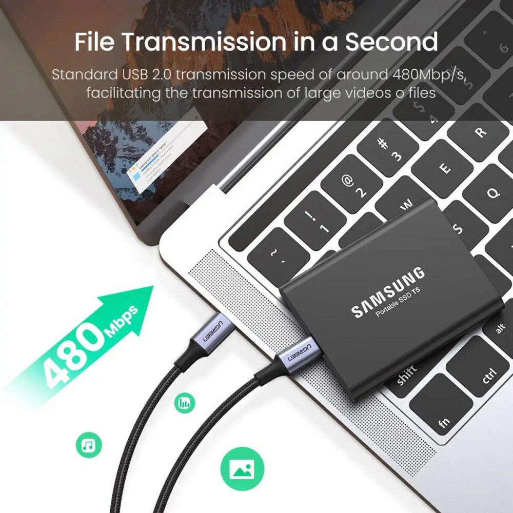 Кабель UGREEN US316 USB-C - USB-C 2.0 Cable 100W алюмінієві конектори, плетений 1.5m, колір сірий UGR-70428 Одеса - фото 6