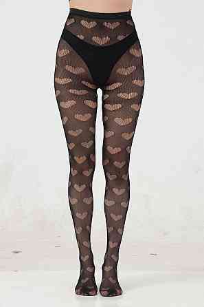 Колготки сітка з візерунком сердечка жіночі one size чорний Київ