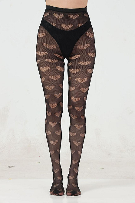 Колготки сітка з візерунком сердечка жіночі one size чорний Київ - фото 6