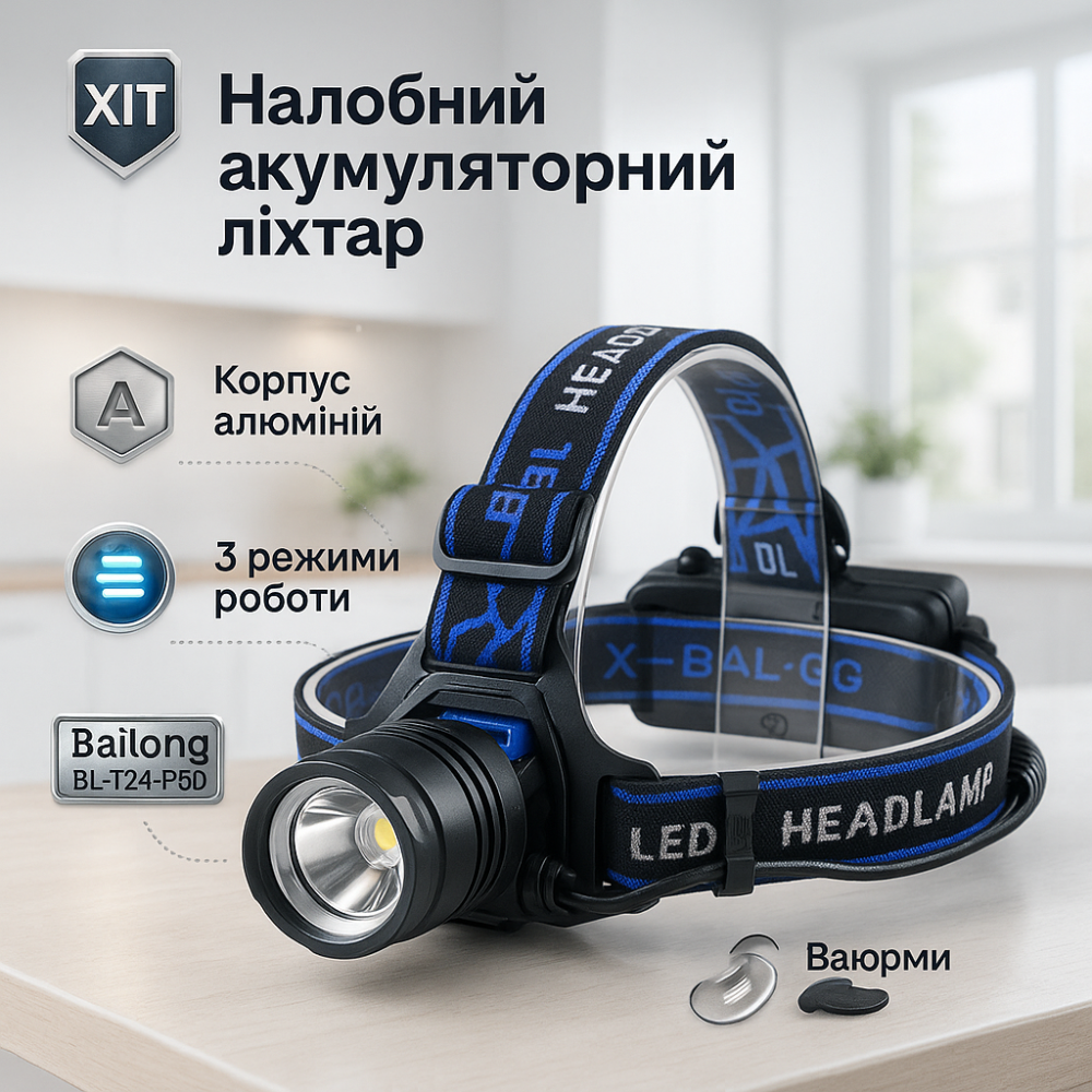 Ліхтарик на лоб Bailong, Налобний тактичний ліхтар, Дуже потужний налобний ліхтар XO-17 Львів - фото 15