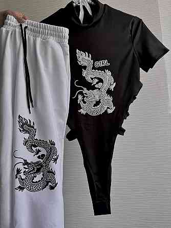 Женский прогулочный костюм двойка: боди + штаны двунить + микродайвинг Одесса