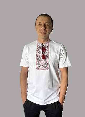 Футболка вишиванка біла з красивим червоно-чорним орнаментом 3XL Київ