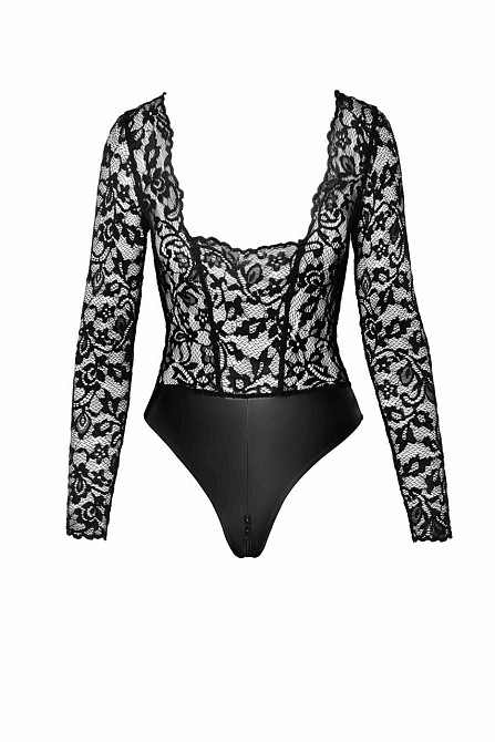 Боді Noir Handmade F296 Psyche, XXL, мереживо, довгий рукав, низ під латекс, з доступом Sex Aura Київ - фото 6
