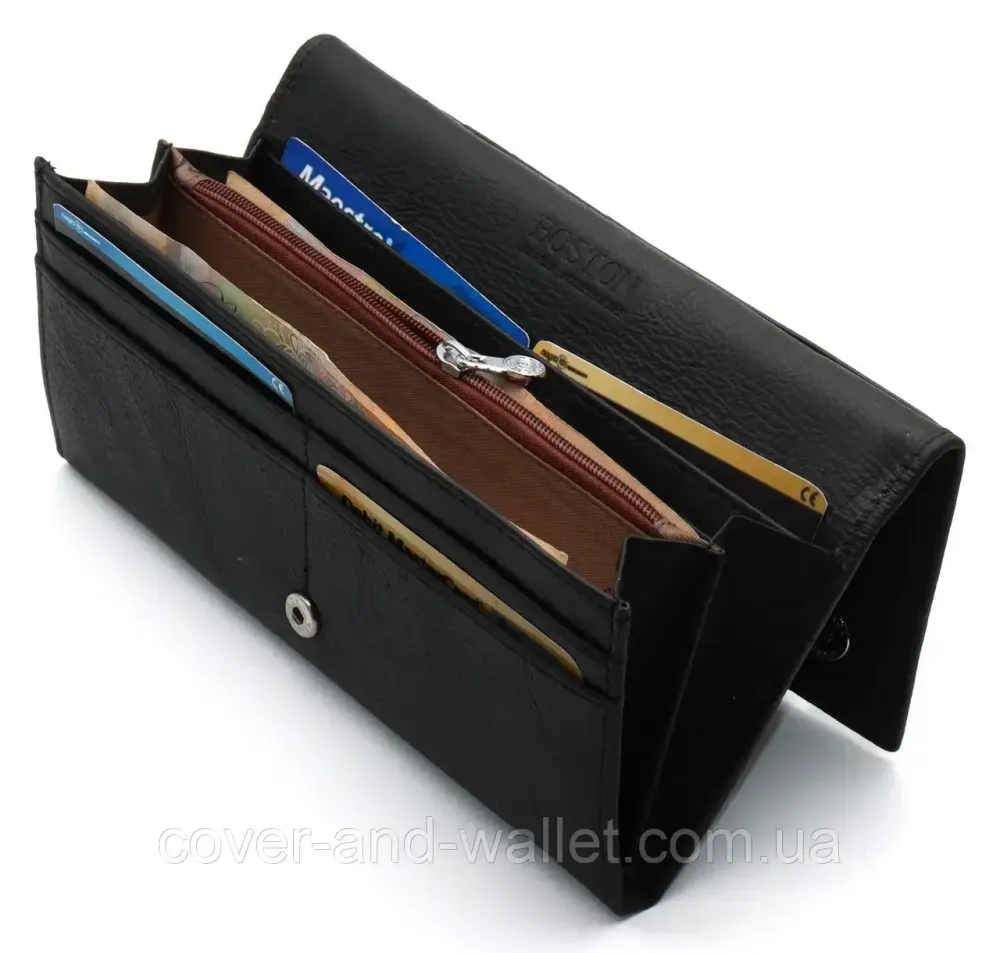 Стильний жіночий шкіряний гаманець на кнопці чорного кольору Boston 233 Київ - фото 5