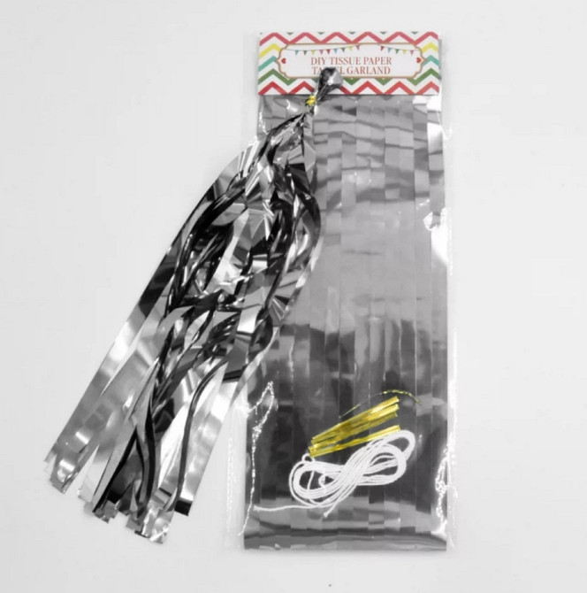 Пензлики тасел паперові гірлянди 5 шт 35 см сріблястий Київ - фото 2