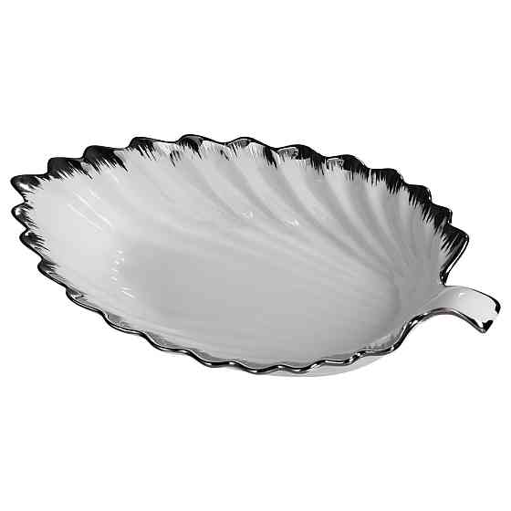 Порцелянове блюдо для сервірування столу у формі листа 41×20×6,5 (см) Біле зі сріблом 2551-1S Київ