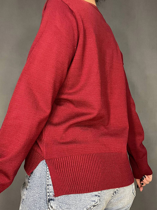 Светр жіночий A-N 2609 з нашивкою ведмедика оверсайз базовий one size, бордовий, one size Київ - фото 12