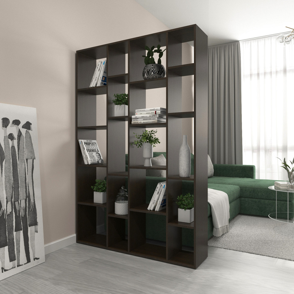 Стеллаж VAYS D-2 Венге Темный, книжная полка с 20 ячейками, этажерка из ЛДСП для дома, игрушек и декора, 117×30×178 см Львов - изображение 1