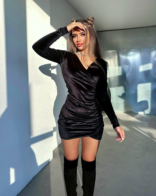 Жіноча святкова романтична мініплаття зі складкою якісний королівський оксамит Чорний, 46/48 Одеса - фото 6