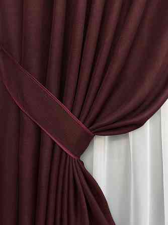 Комплект готовых штор VR-Textil Лен Мешковина № 2063ш Марсала 200х285 см 2 шт (32-460) Киев