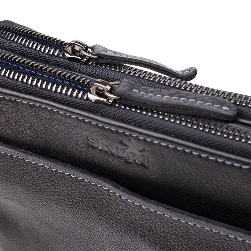 Стильная мужская сумка через плечо из мелкозернистой натуральной кожи Shvigel 20869_1 Черный Киев - изображение 5