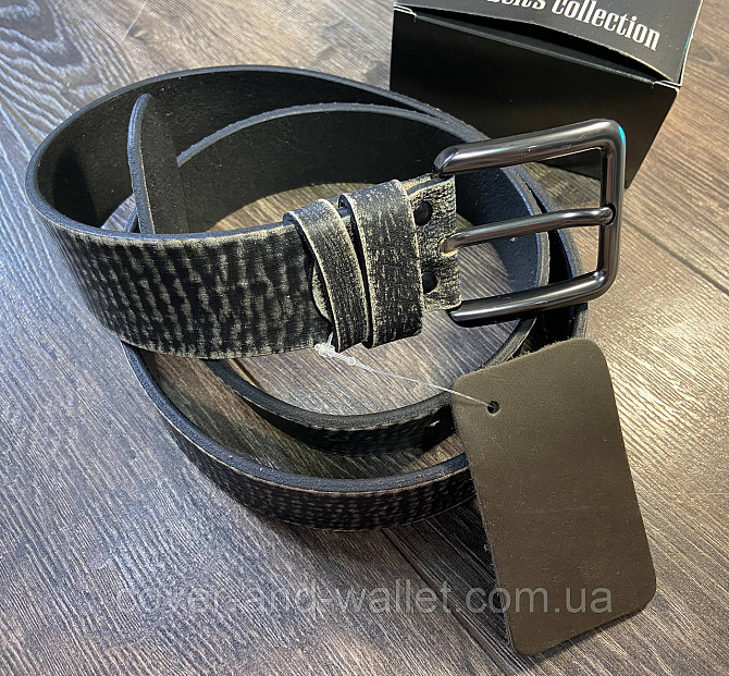Модный мужской кожаный ремень из винтажной кожи коричневого цвета 35мм PS Leather Киев - изображение 3