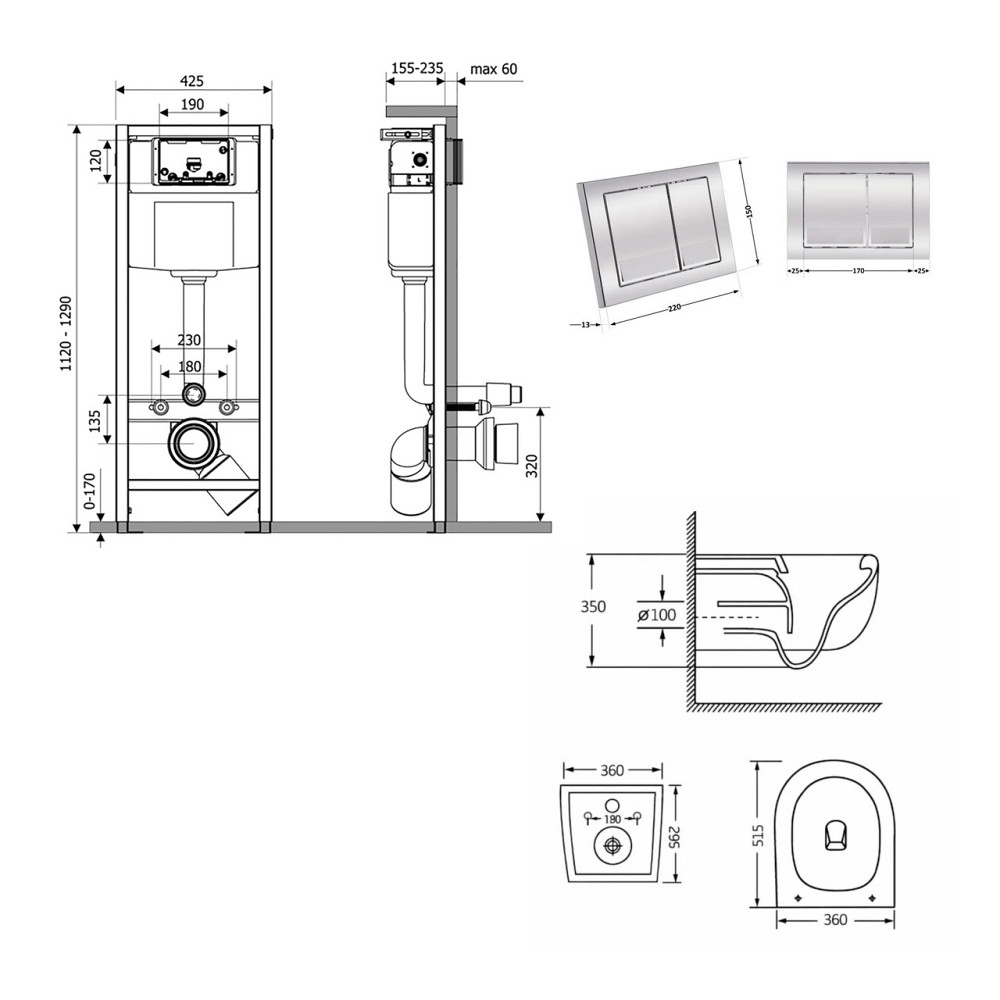 Готовое решение Qtap для ванной комнаты: подвесной унитаз Taurus Ultra Quiet 515×360×350 + комплект инсталляции Nest 4 в 1 Киев - изображение 2