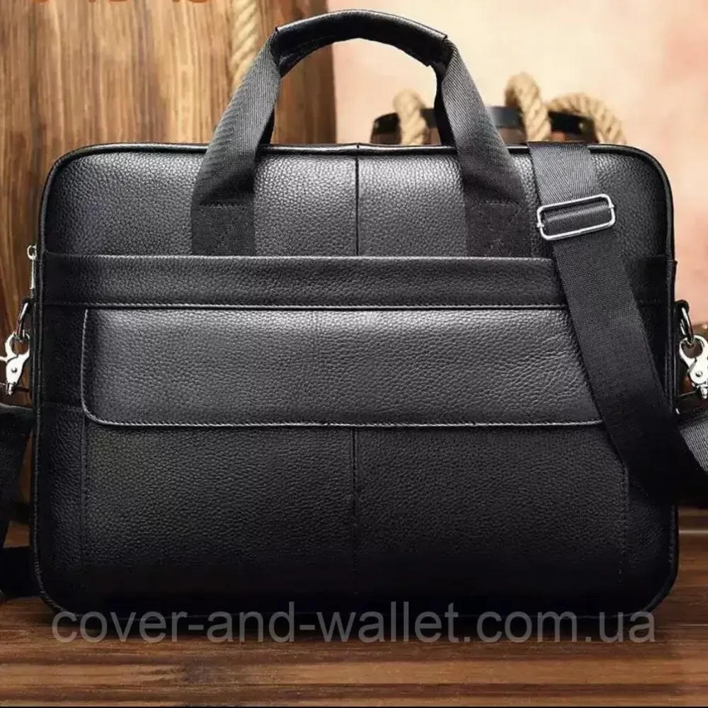 Чоловіча шкіряна ділова сумка для ноутбука чорного кольору ST Leather Київ - фото 8
