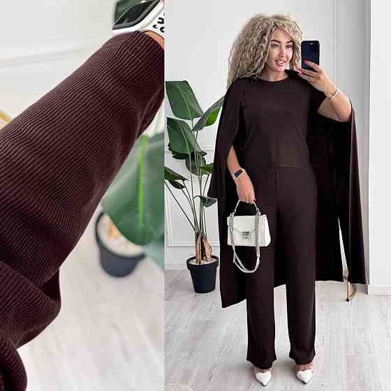 Женский базовый прогулочный костюм тройка: кардиган футболка и штаны трикотажный рубчик Шоколад, 42/44 Одесса