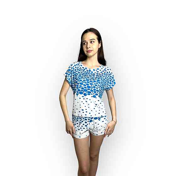 Пижама женская с шортами хлопок Голубой S/M Харьков