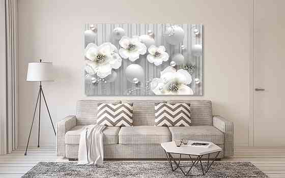 Картина полотно у вітальню / спальню   Білі квіти  MLP_270 ( 60х30см ) 70x140 см Київ