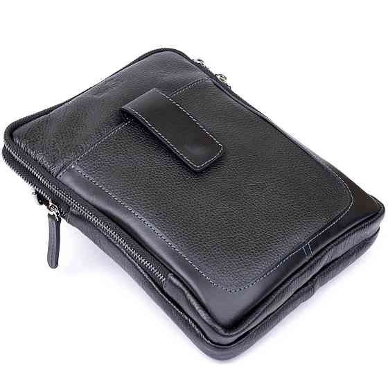 Сумка чоловіча планшет на два відділення шкіряна флотар SHVIGEL 11283 Чорна Київ