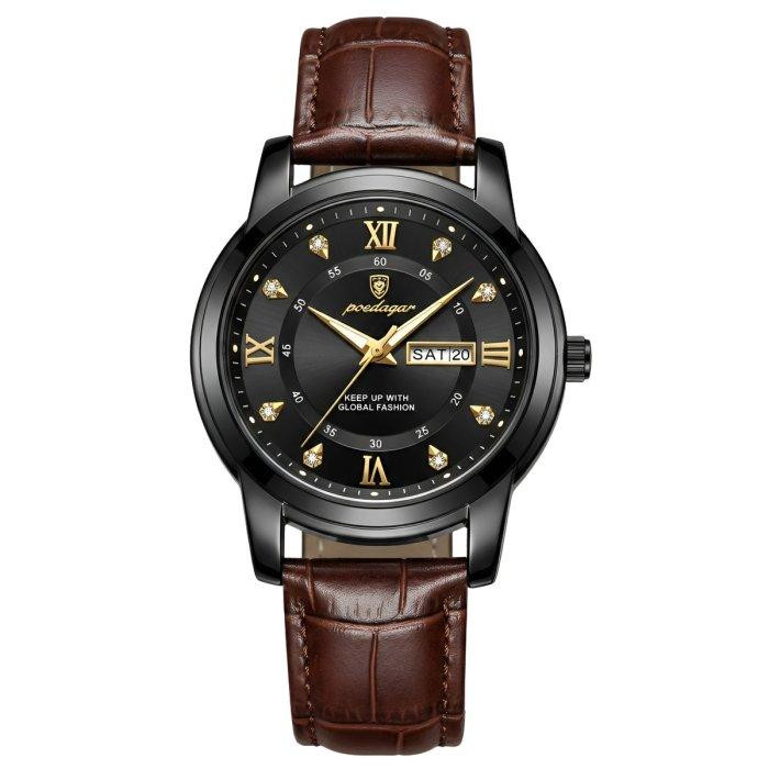 Годинник чоловічий наручний Poedagar Unique Men Black Leather (2 ремінці) Київ - фото 1