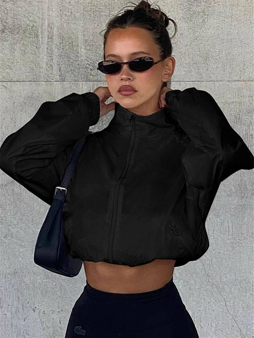 Жіноча базова оверсайз вітровка на блискавці канадійська плащівка Чорний Одеса - фото 1