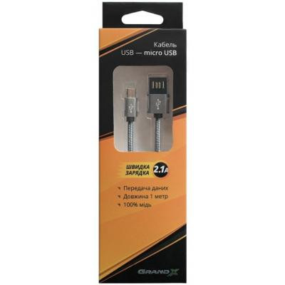 Дата кабель USB 2.0 AM to Micro 5P 1.0m Grey/Black Grand-X (FM02) Вінниця - фото 4