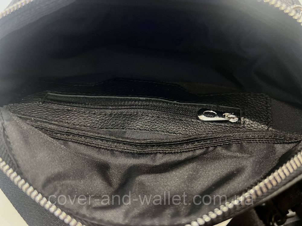 Класична чоловіча сумка бананка з натуральної фактурної шкіри ST Leather K1-17 Black Київ - фото 7