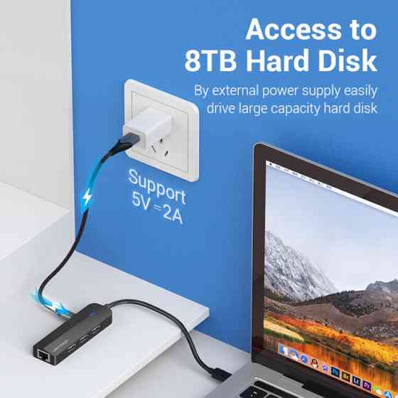 Хаб адаптер перехідник Vention USB-C - USB 3.0*3 / RJ45 / Micro-B HUB 0.15M Black ABS Type TGPBB Одеса