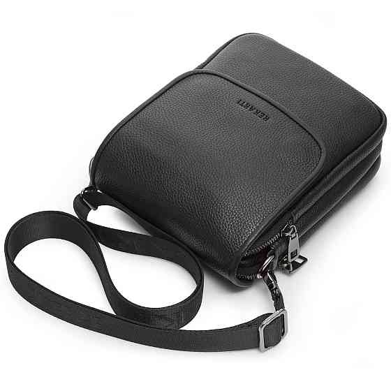 Кожаная мужская сумка-мессенджер через плечо черная Tiding Bag TD-23433 Каменское