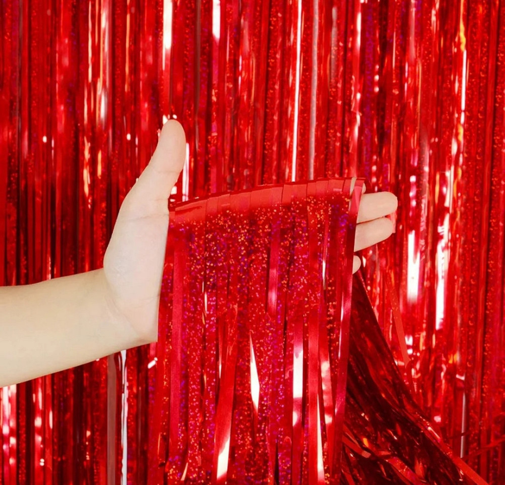 Штора дождик металлик красный 200*100 Киев - изображение 1