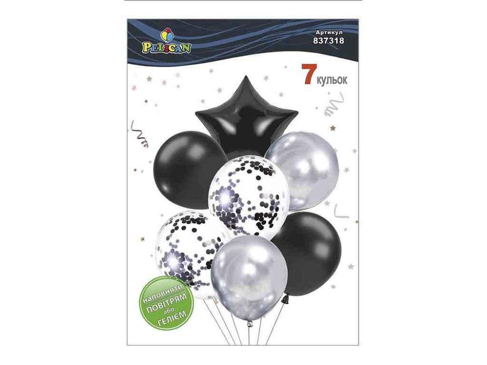 Набір з кульок Зірка 7шт чорно-срібний мікс з хромом ТМ PELICAN Київ - фото 1