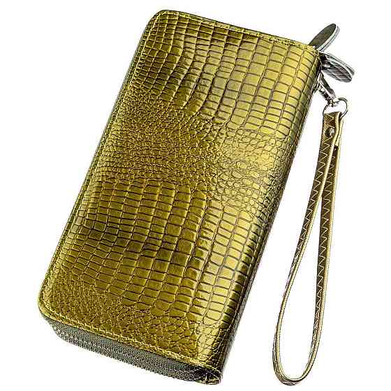 Гаманець жіночий з екокожі на дві блискавки лаковий KIVI Хамелеон 19023 Зелений Київ