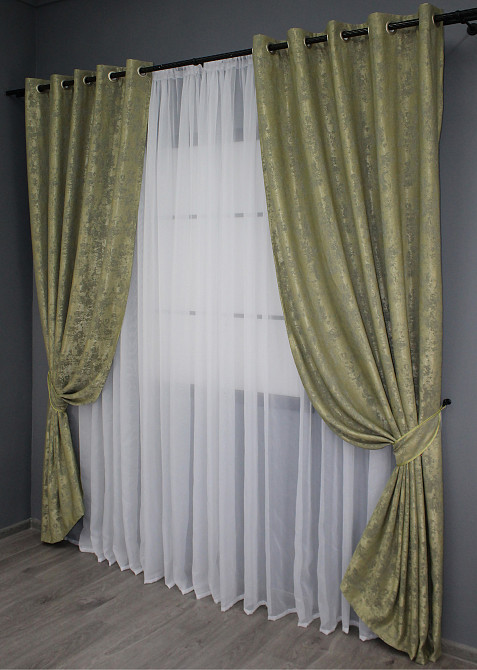 Комплект штор на люверсах VR-Textil Жаккард Sultan YL № № 1213ш Оливковый 150х250 см 2 шт (37-0062) Киев - изображение 3