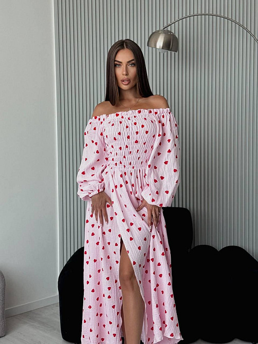 Жіноче романтичне легке максіплаття із серцем муслін 100% бавовна Рожевий, 46/48 Одеса - фото 6