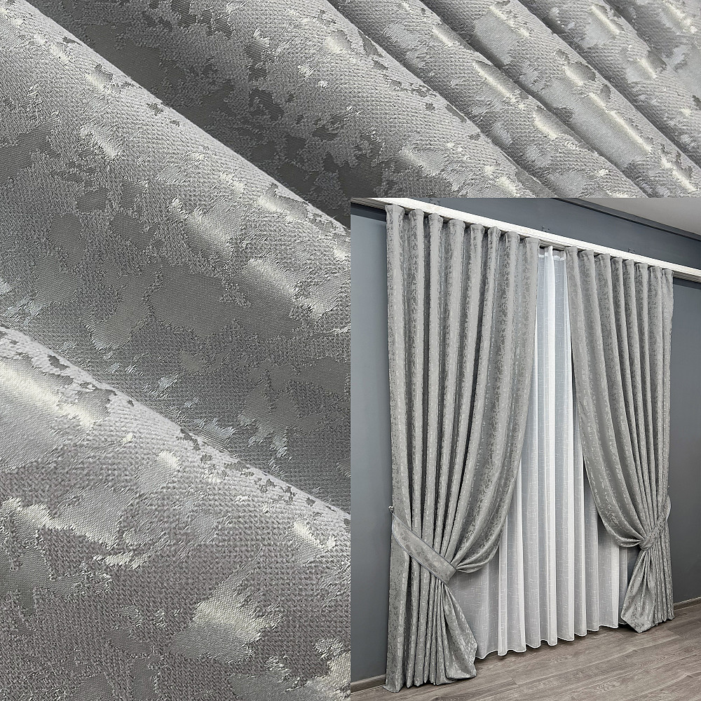 Комплект готовых штор VR-Textil Лен мрамор Pavliani ХО № 1263ш Светло-серый 100х280 см 2 шт (31-588) Киев - изображение 9