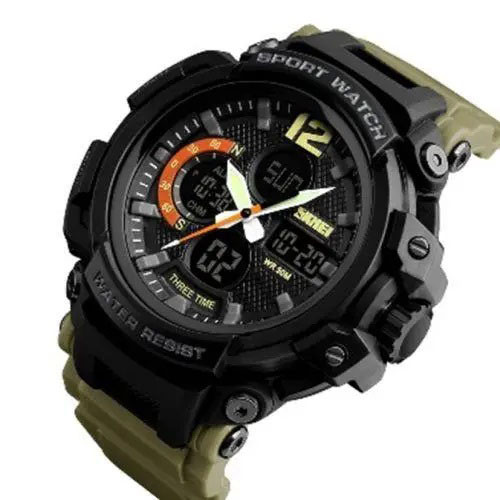 Военные часы с подсветкой SKMEI 1343KH KHAKI, Часы наручные электронные для парней SG-80 Львов - изображение 18