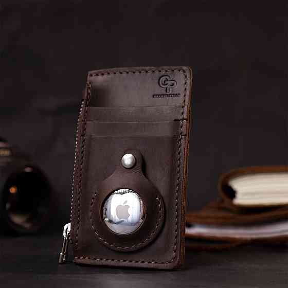 Оригинальный картхолдер с держателем для Apple AirTag из натуральной кожи Коричневый (GRANDE PELLE) Киев