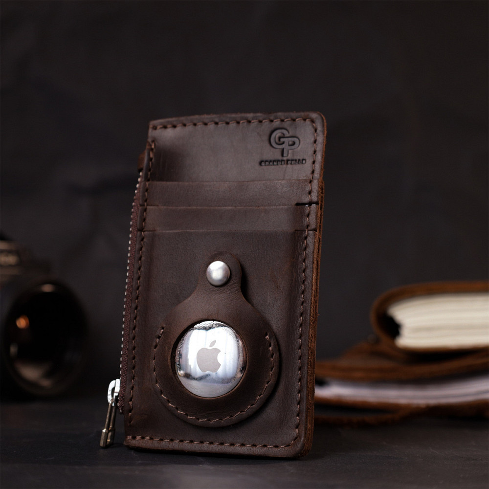 Оригинальный картхолдер с держателем для Apple AirTag из натуральной кожи Коричневый (GRANDE PELLE) Киев - изображение 2