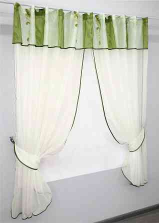 Кухонные шторы VR-Textil № 084к с ламбрекеном и подвязками молочный с салатовым 280х170 см (59-750) Киев