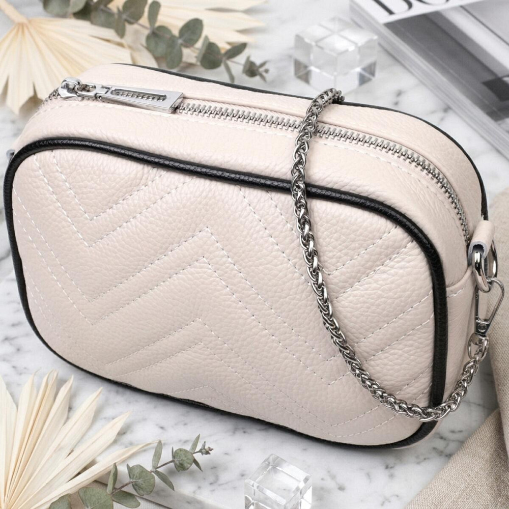Вечірня жіноча сумка на ланцюжці із натуральної шкіри Vintage 22380 Біла Київ - фото 11